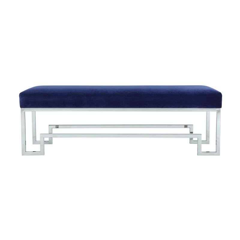 18x22 Stainless Steel Bench in Silver & Navy Velvet O106