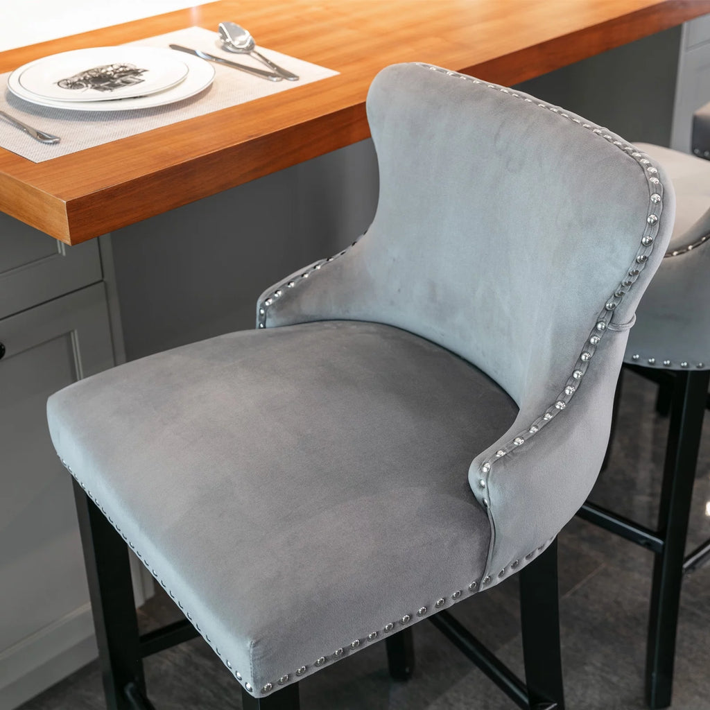 Set of 6 Grey Velvet Upholstered Bar Stools B24607