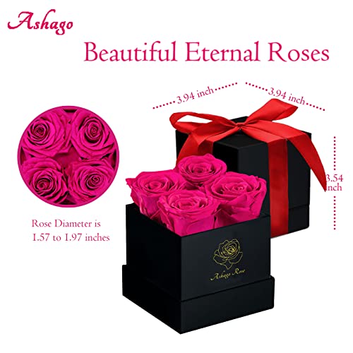 Square Black Box 4 Pink Preserved Roses I34605
