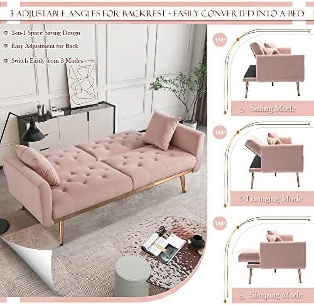 Convertible Velvet Futon Sofa Bed with 2 Pillows O572