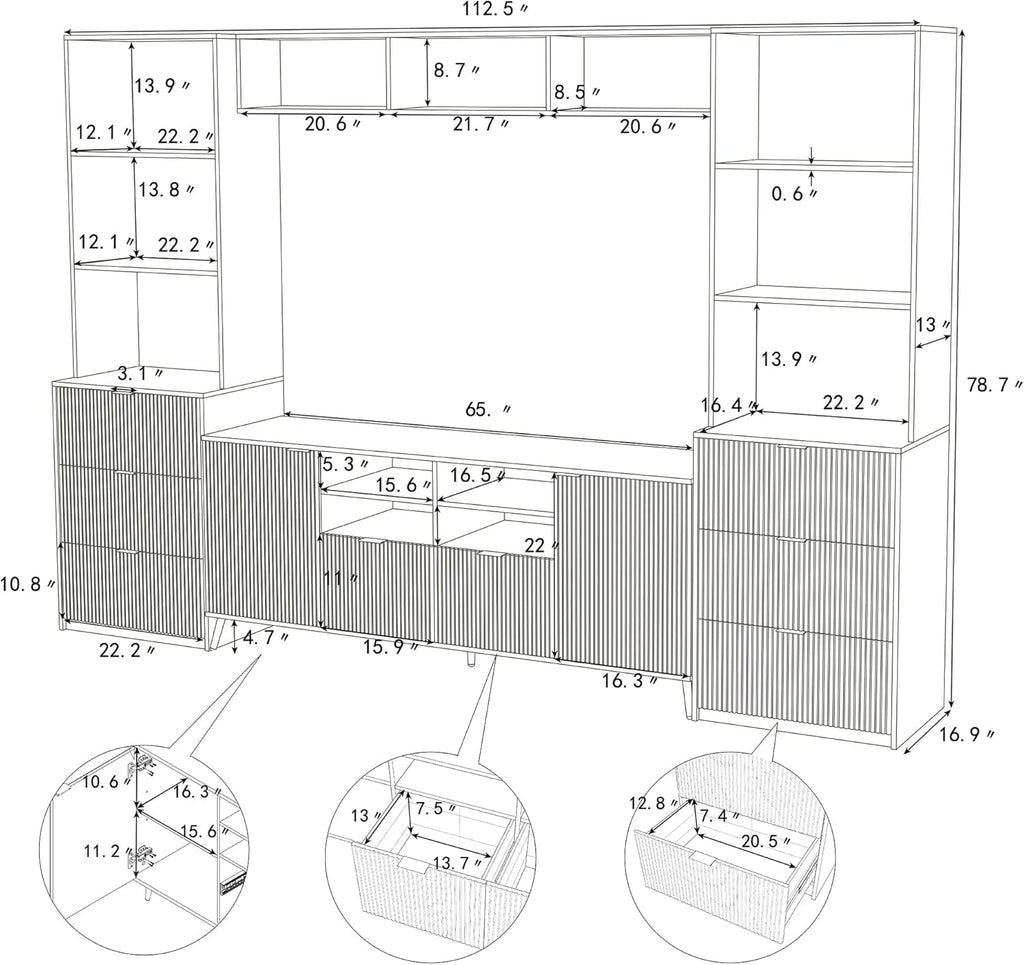 4-Piece Entertainment Wall Unit with 13 Shelves, 8 Drawers and 2 Cabinets V51602