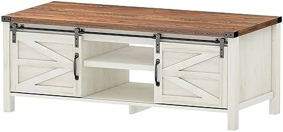 Farmhouse Coffee Table with Sliding Barn Doors Q537
