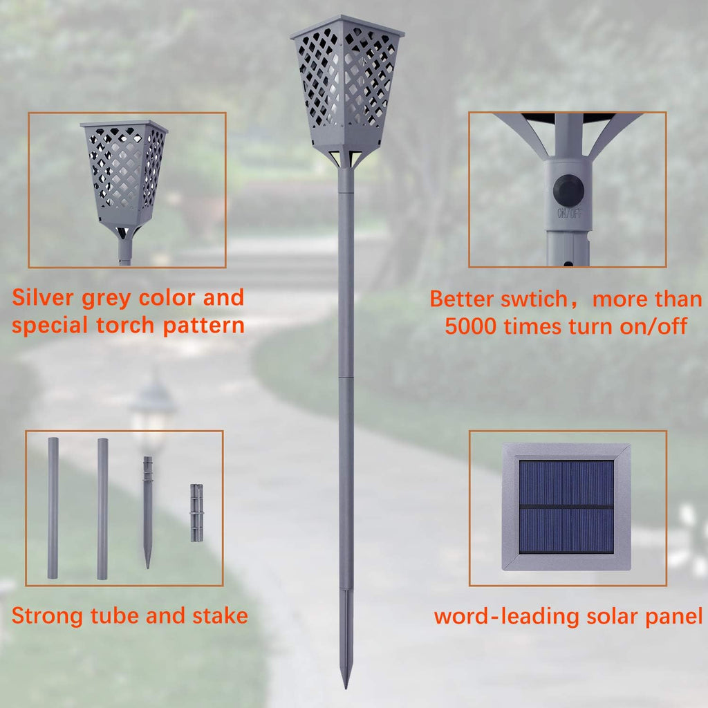 Grey Solar Torch Lights with Flickering Flame, 96 LED Waterproof A70282