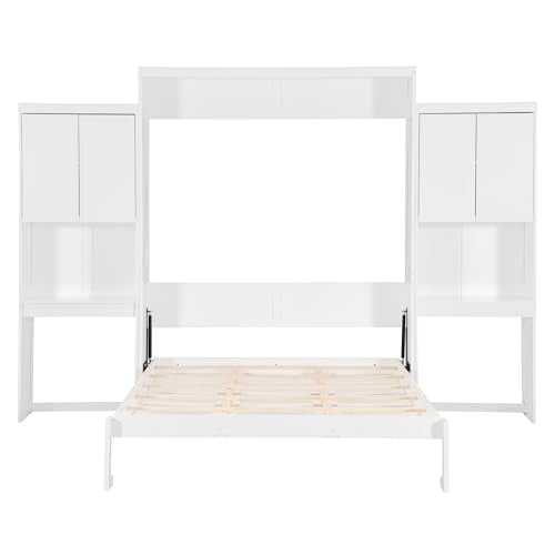 Queen Size Wood Murphy Bed with Desk and Storage E4329