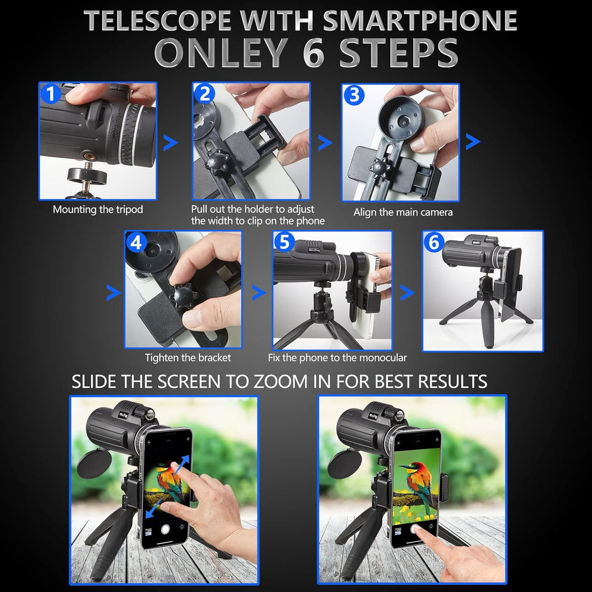 12x55 High Definition Monocular Telescope with Smartphone Holder N20573