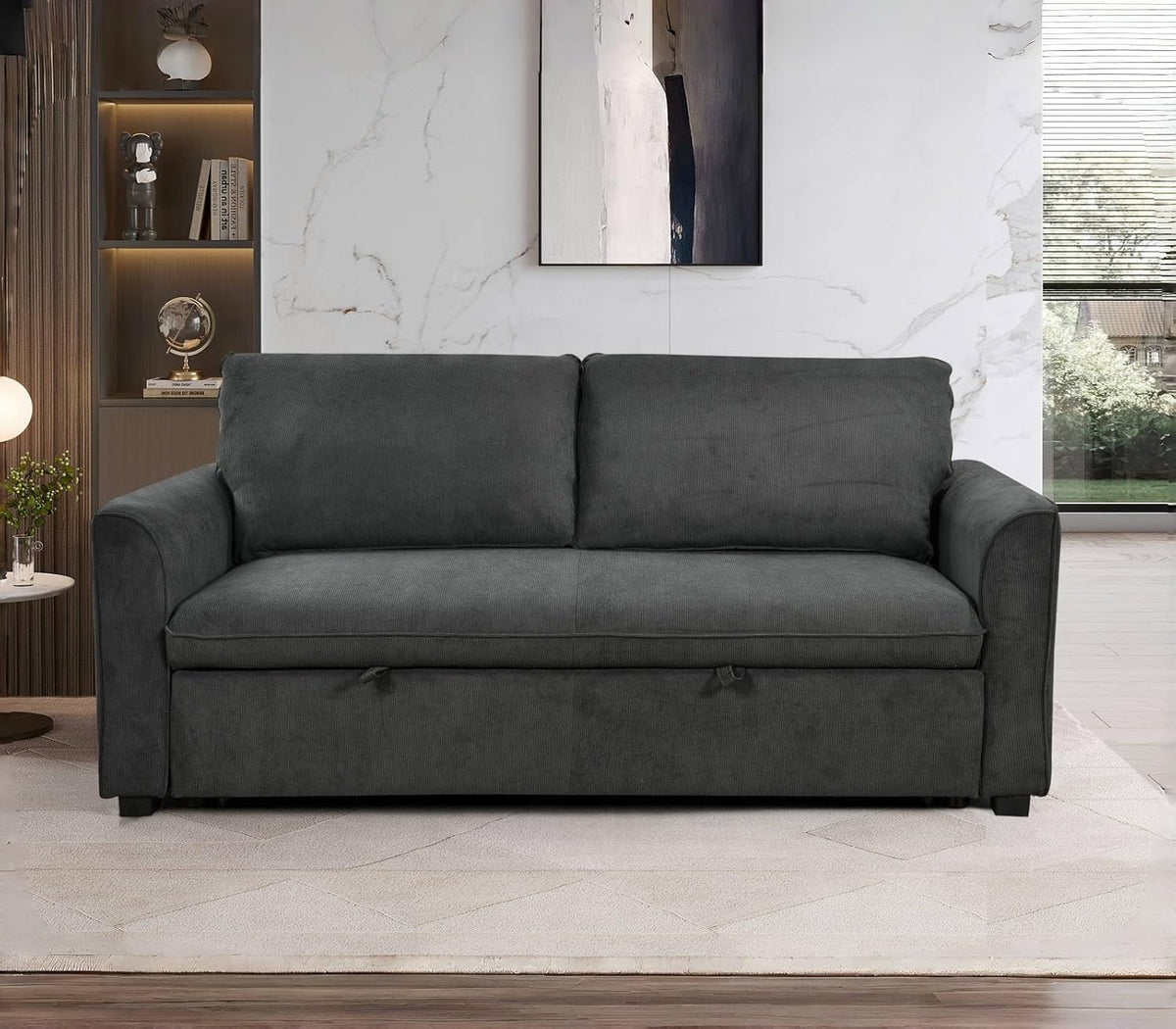 Queen Size Beige Dark Grey Convertible Sleeper Sofa Bed I929