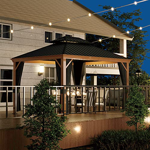 10' x 12' Hardtop Metal Gazebo with Netting and Curtains X30594