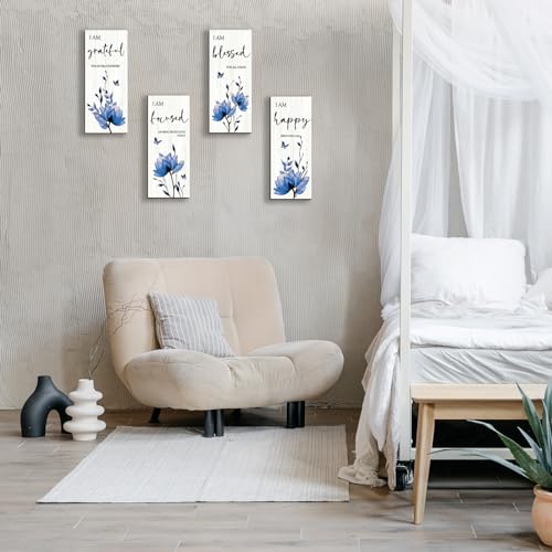 Blue 4 Pieces Wooden Wall Art S96783