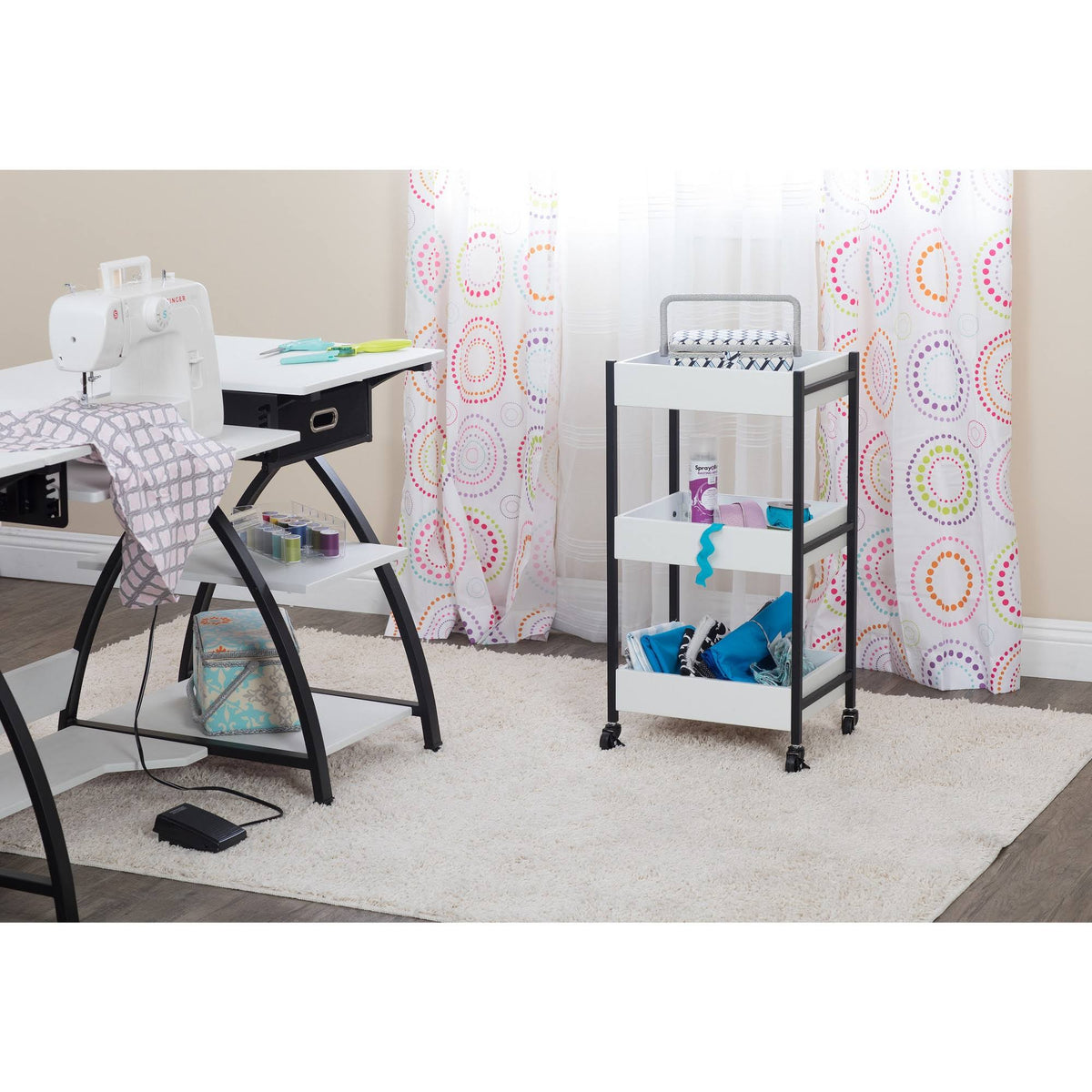 White 3 Bin Rolling Storage Cart I342583