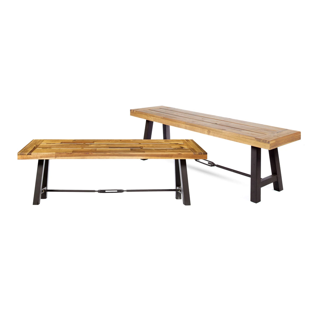 Acacia Wood Outdoor Dining Benches Set of 2 L991