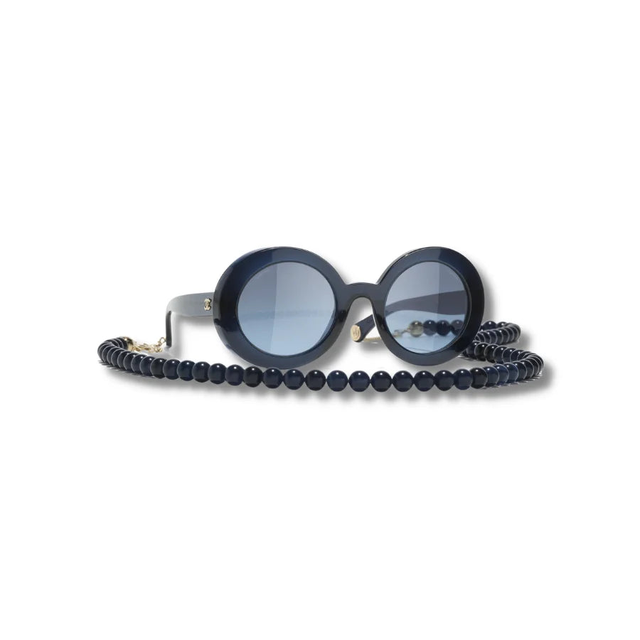 Round Sunglasses Dark Blue And Gold U8661