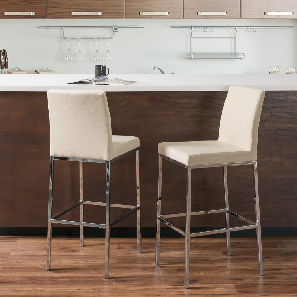 Beige Fabric Barstools with Chrome Legs Set of 2 U13808