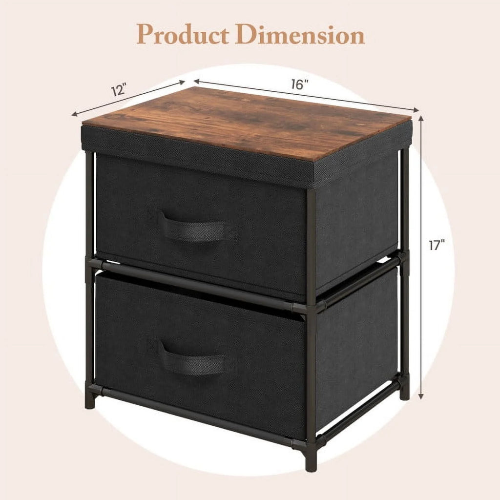 Grey Rustic Brown 2 Drawer Nightstand T296