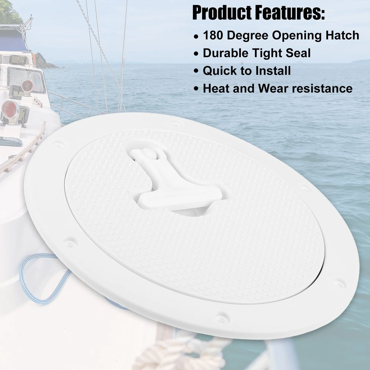 6" Boat Inspection Deck Plate Hatch White Nylon with T-handle Pre-drilled Holes F894