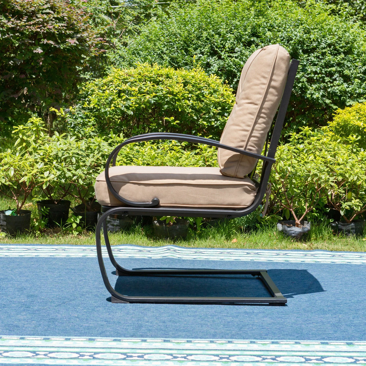5-Piece Outdoor Dining Set with Black Steel Frame and Beige Cushion O713501