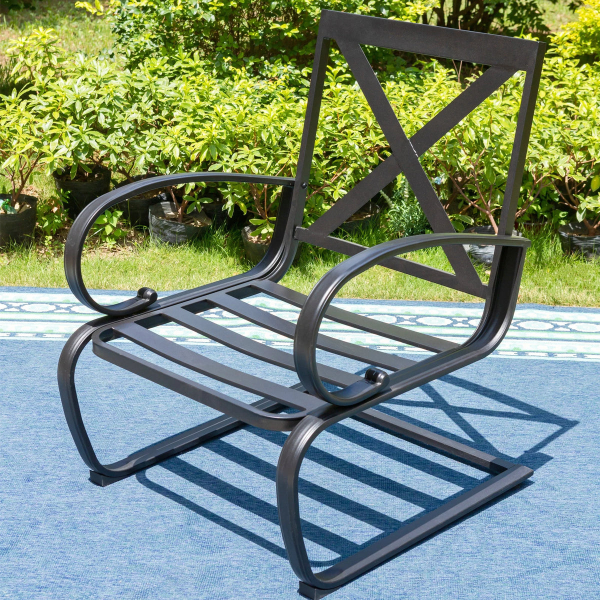 5-Piece Outdoor Dining Set with Black Steel Frame and Beige Cushion O713501