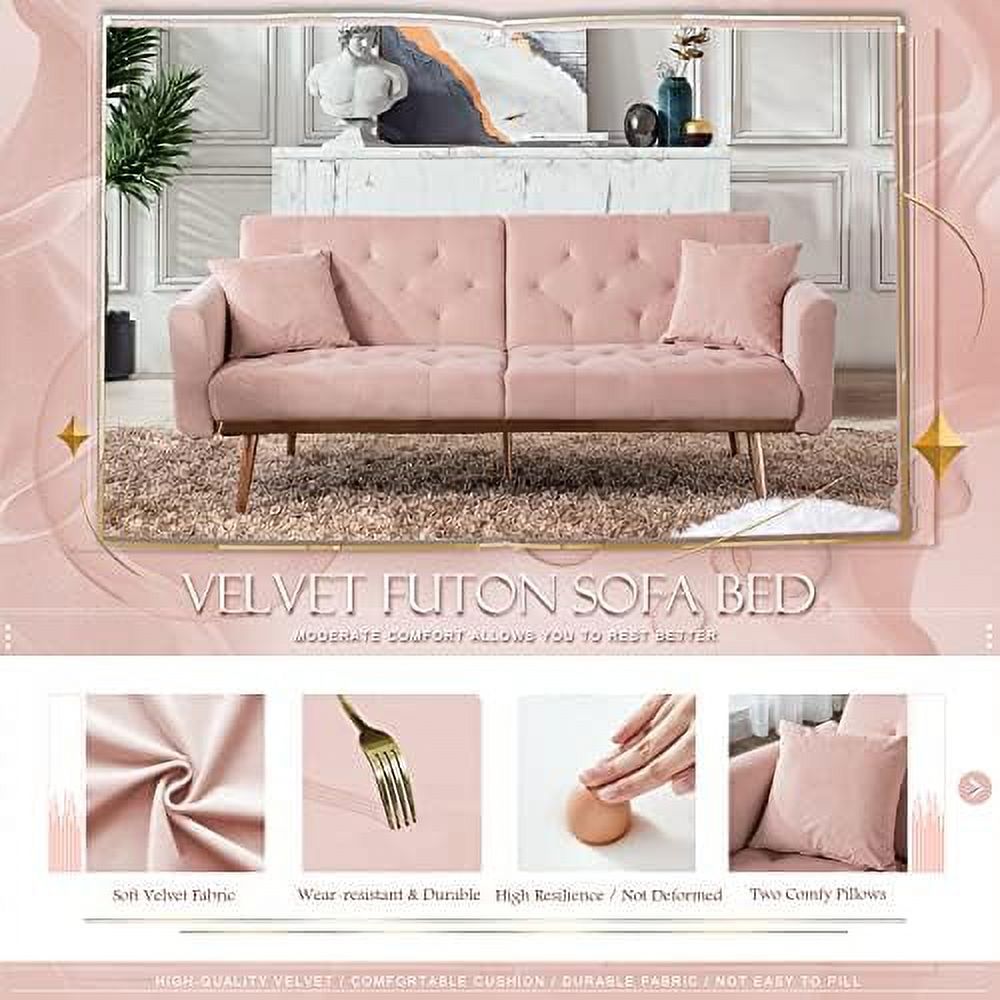 Convertible Velvet Futon Sofa Bed with 2 Pillows O572