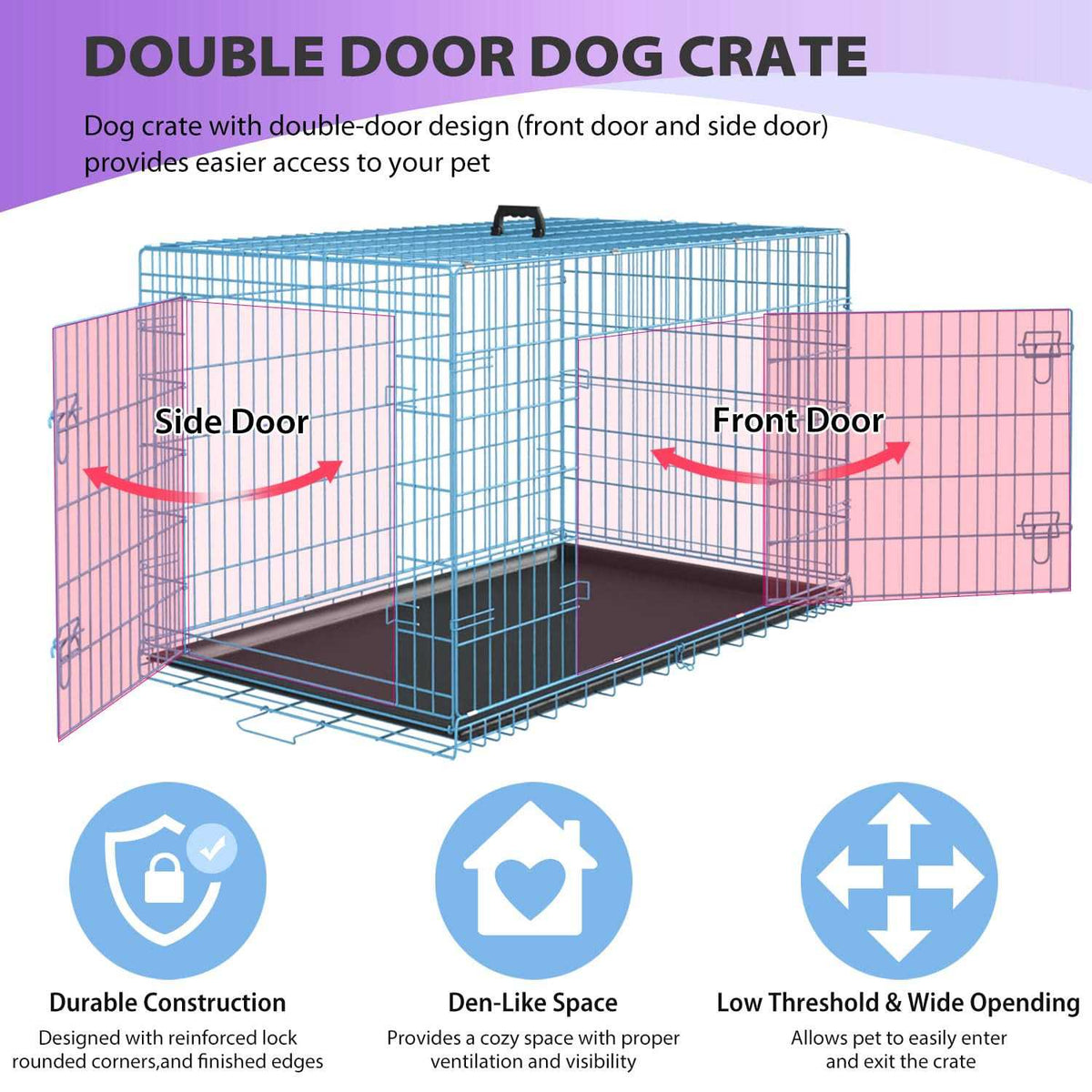 24,30,36,42,48 Inch Folding Metal Wire Dog Crate with Double-Door M580931