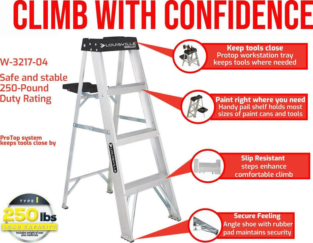 4-Foot Aluminum Stepladder, 250-Pound Capacity, Type I X579