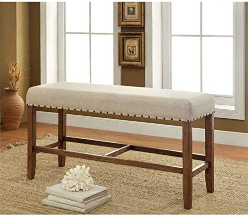 Beige Wood Padded Counter Height Dining Bench E6648