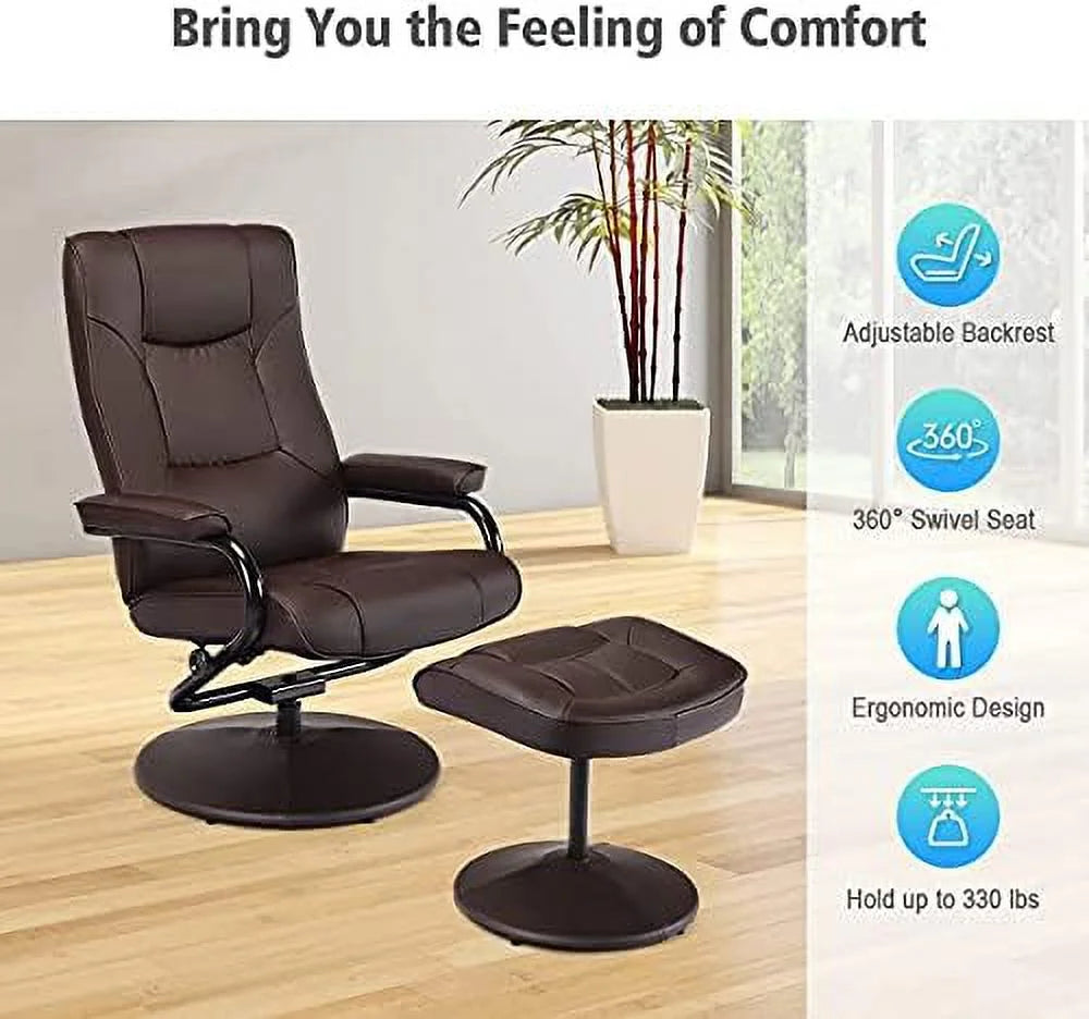 Brown PU Leather Swivel Recliner Chair with Footrest Ottoman Set T252231