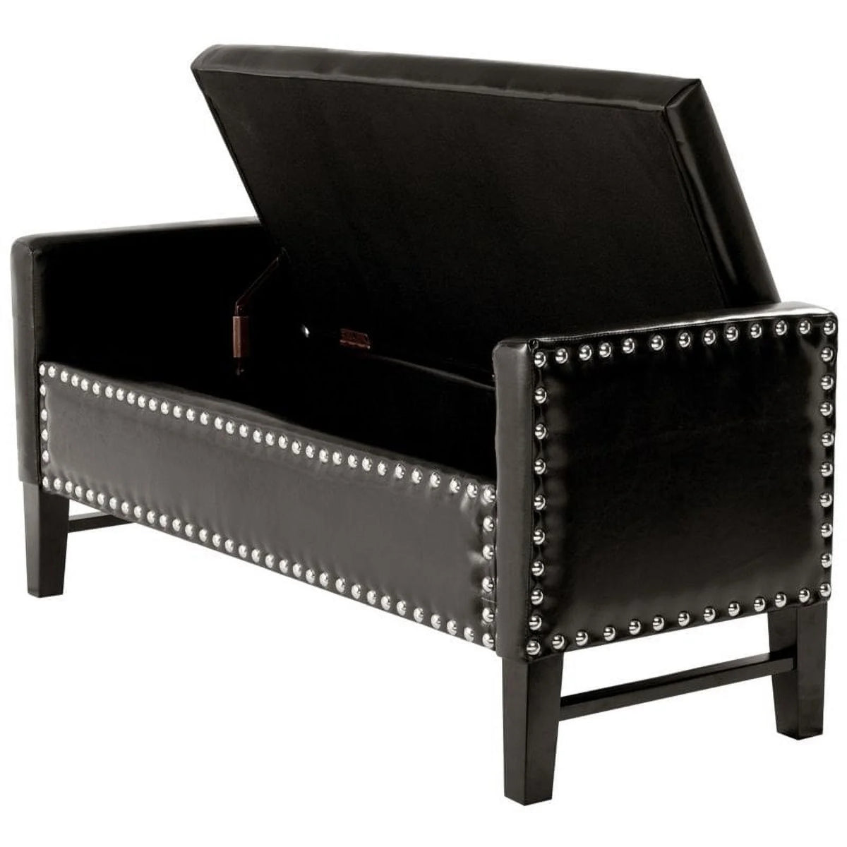 Espresso Faux Leather Storage Bench with Nailhead Trim T9561