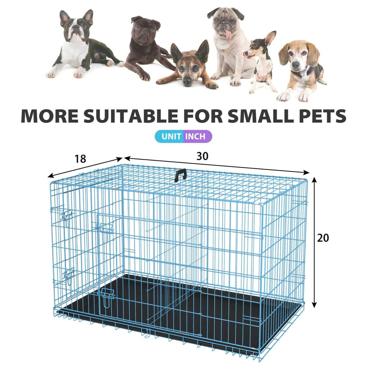 24,30,36,42,48 Inch Folding Metal Wire Dog Crate with Double-Door M580931