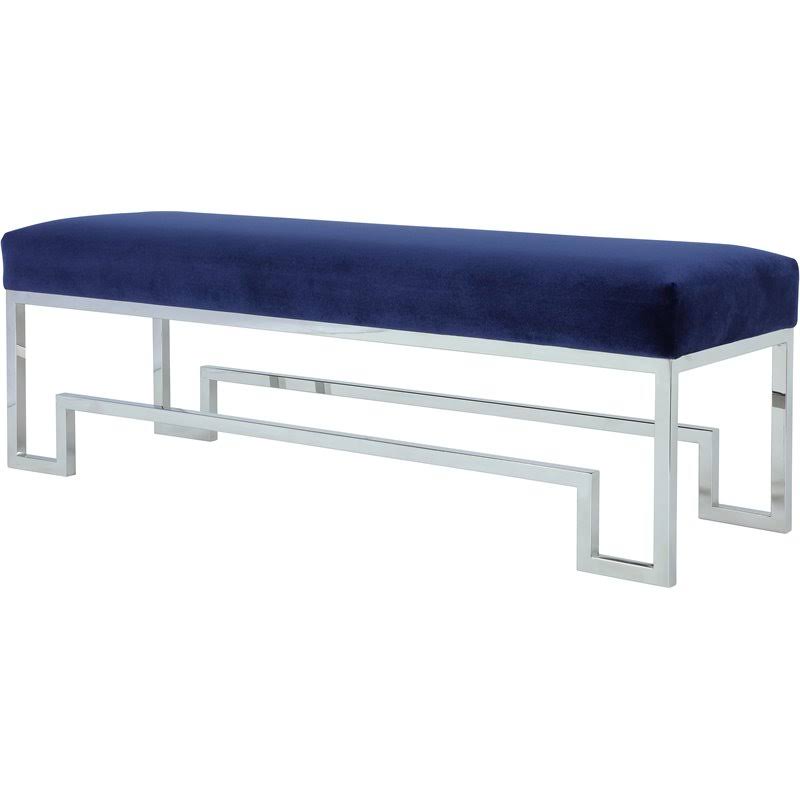 18x22 Stainless Steel Bench in Silver & Navy Velvet O106