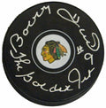 Bobby Hull Signed Chicago Blackhawks Logo Hockey Puck S188