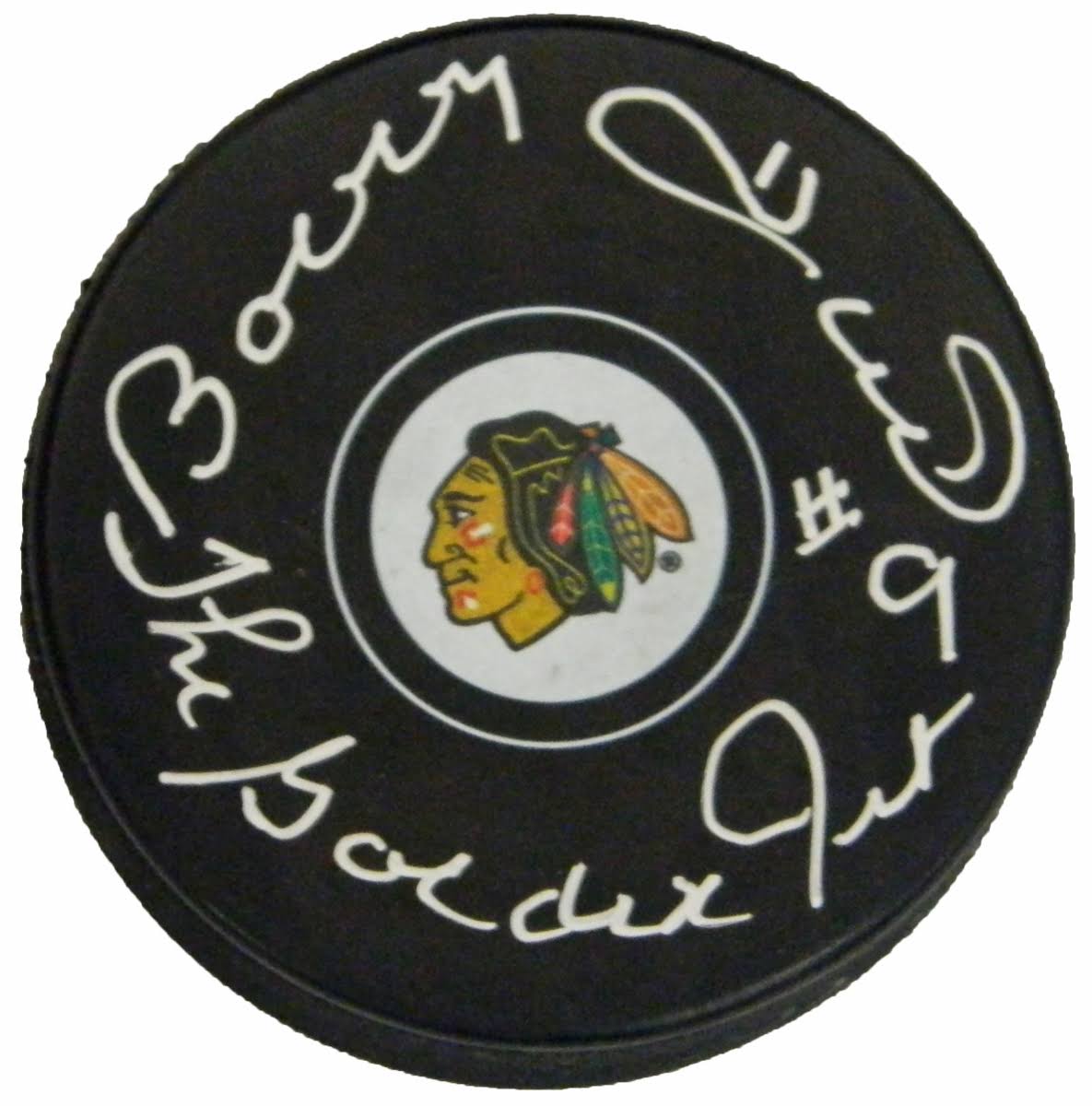 Bobby Hull Signed Chicago Blackhawks Logo Hockey Puck S188