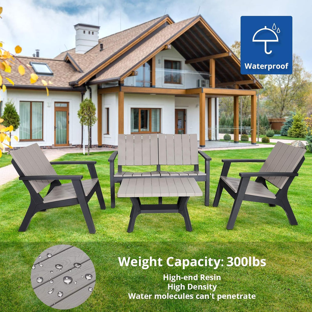 4 Pieces Resin Outdoor Patio Furniture Set with Loveseat, Chairs, Coffee Table R372