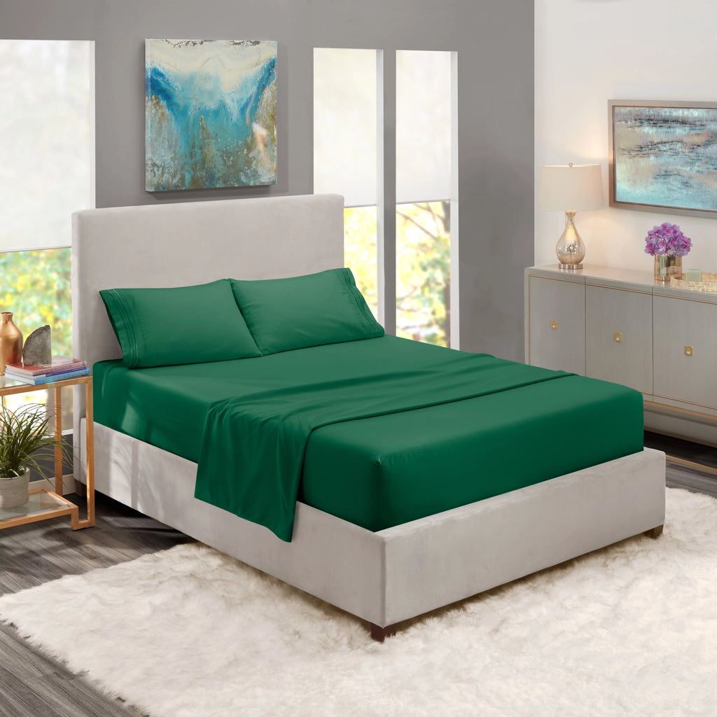 Queen Size Hunter Green Microfiber Fitted Sheet B76182