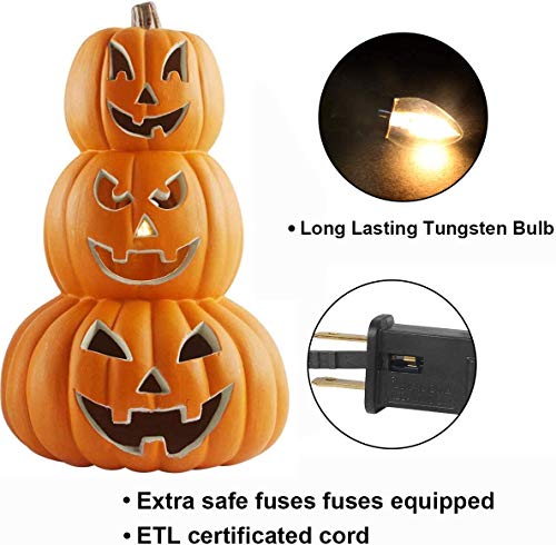 14" Lighted Stacked Pumpkin Lantern with LED Bulb D1429