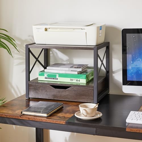 Grey Wooden 2 Tier Printer Stand with Drawer P279814