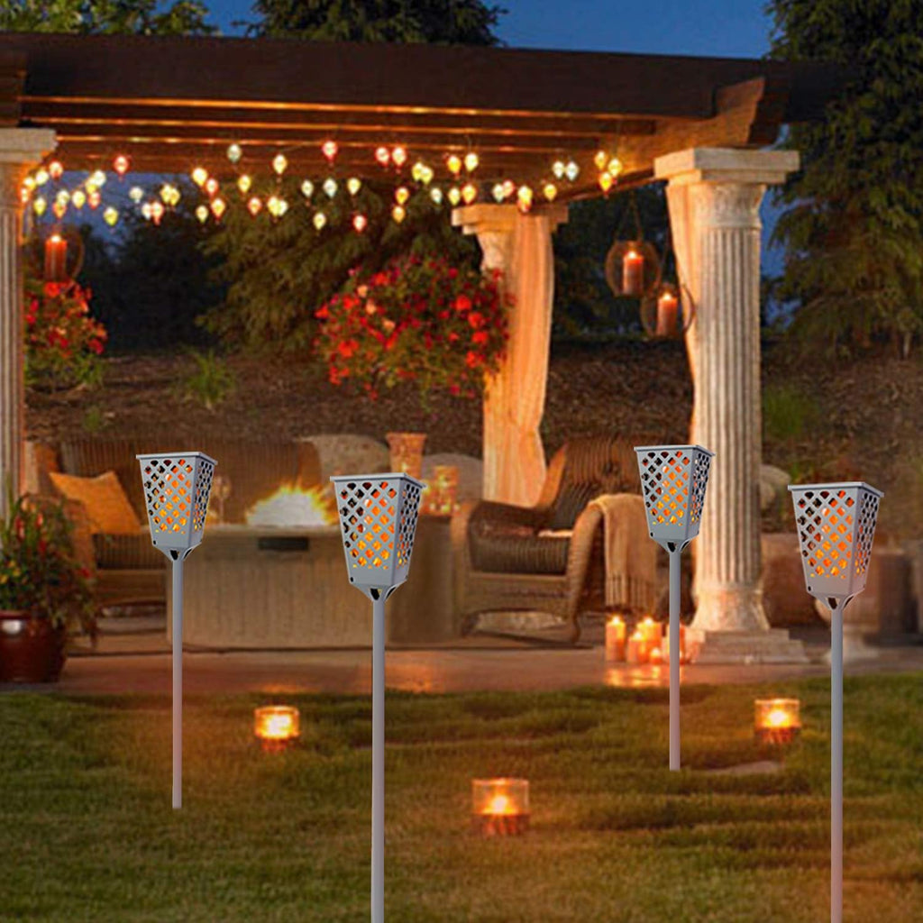 Grey Solar Torch Lights with Flickering Flame, 96 LED Waterproof A70282
