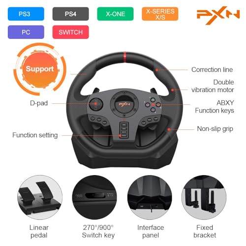 Gaming Steering Wheel with Pedals Paddle Shifter K97691