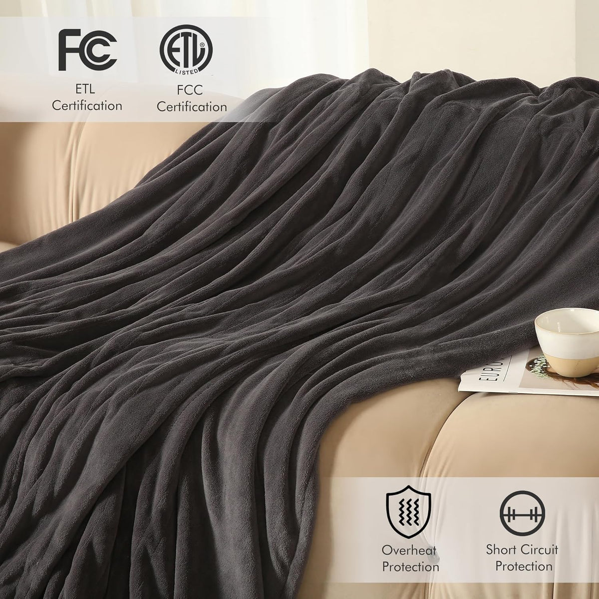 Full Size Electric Blanket 72"x84" Dark Gray B894488