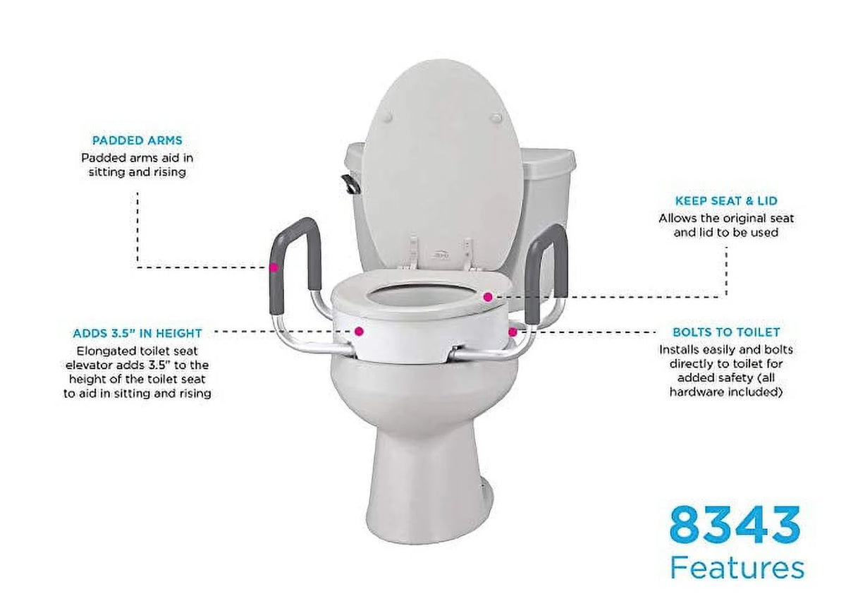 White Elongated Toilet Seat Riser with Arms A4332