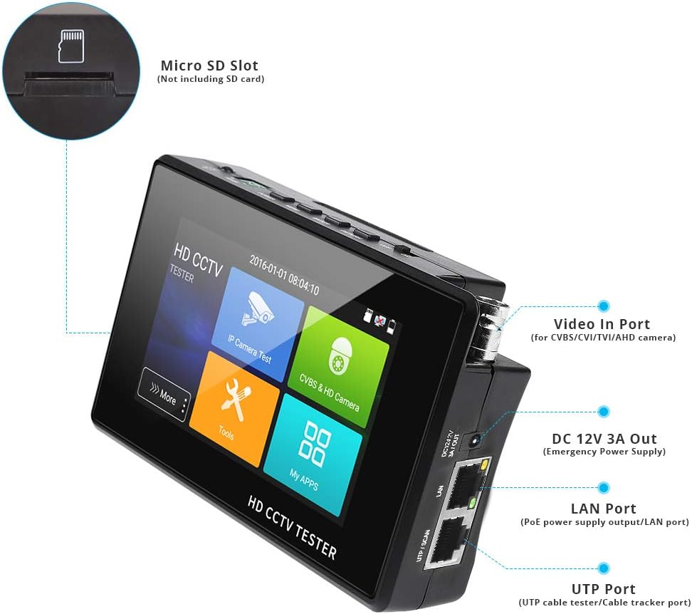 4 Inch Portable IP Camera Tester 4K H.265 CVBS CVI TVI AHD Analog with POE Z62623