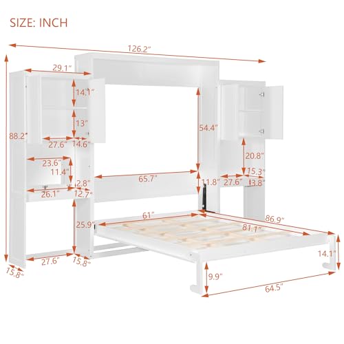 Queen Size Wood Murphy Bed with Desk and Storage E4329
