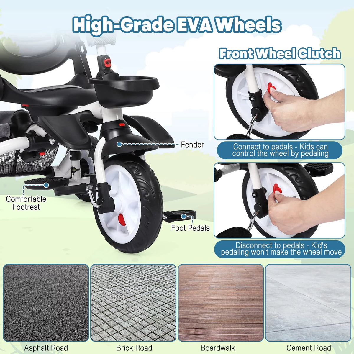 Folding Toddler Tricycle with Adjustable Push Handle, Harness, Canopy and Storage J804741