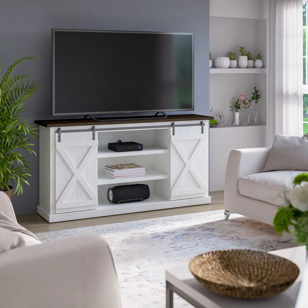 Modern Farmhouse TV Stand with Sliding Barn Doors V4193