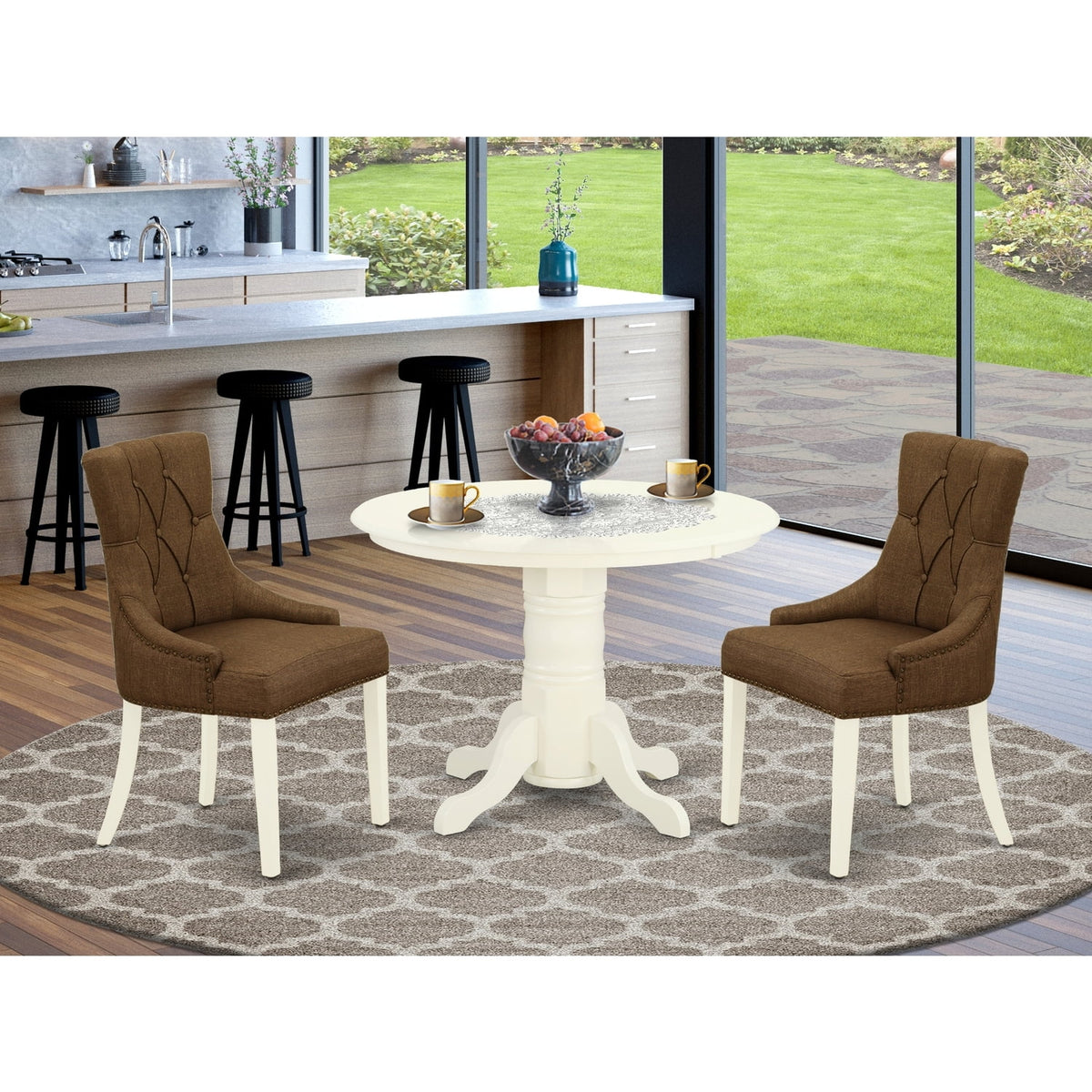 3Pc Round Dining Table and Two Parson Chairs S436797