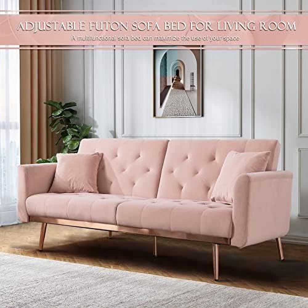Convertible Velvet Futon Sofa Bed with 2 Pillows O572