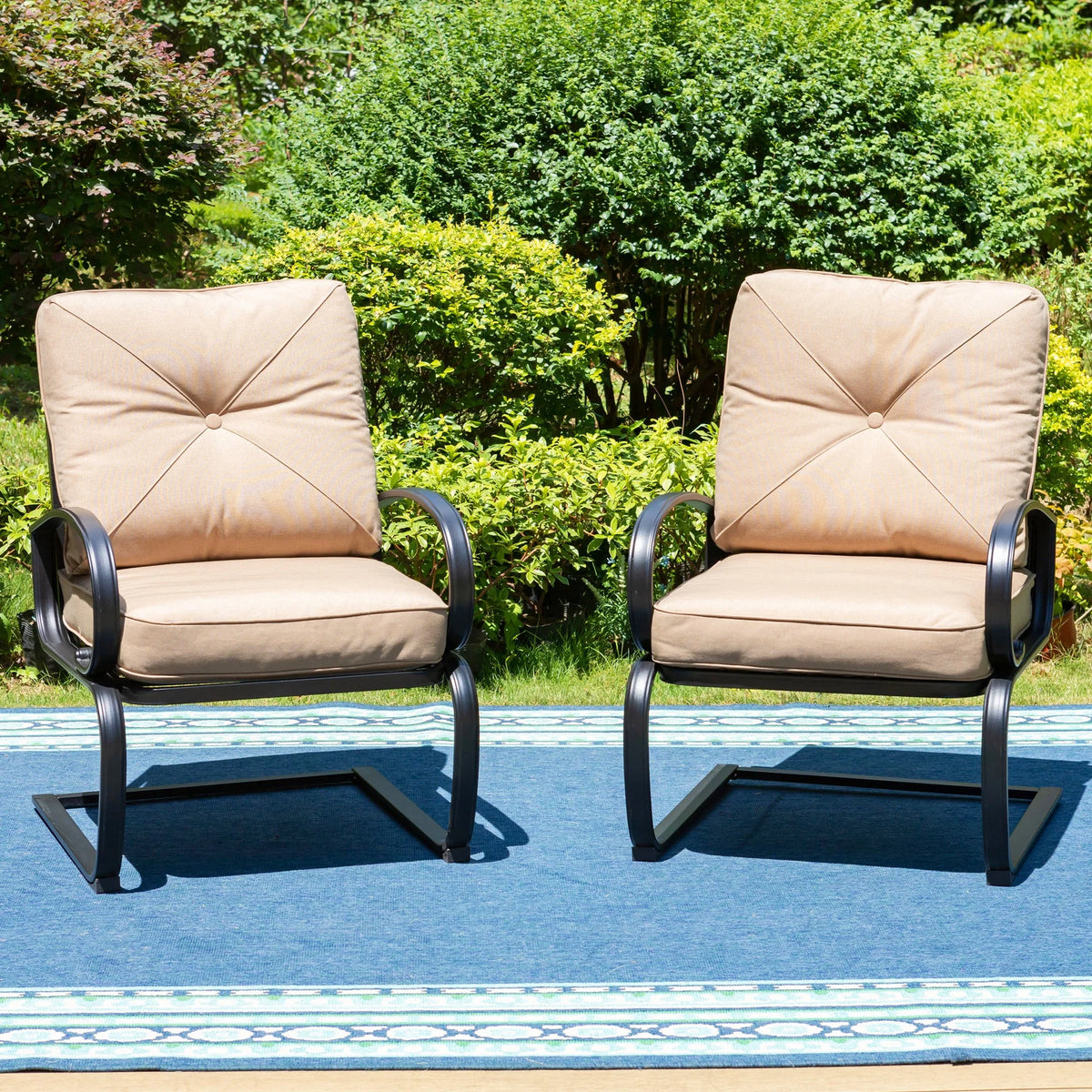 5-Piece Outdoor Dining Set with Black Steel Frame and Beige Cushion O713501