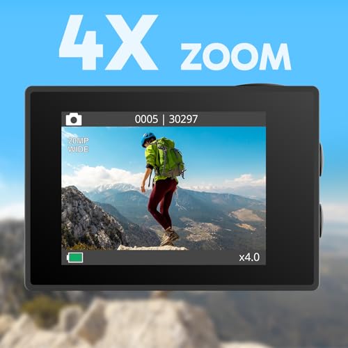 4K30FPS 20MP WiFi Action Camera with EIS 131FT Waterproof Black F745