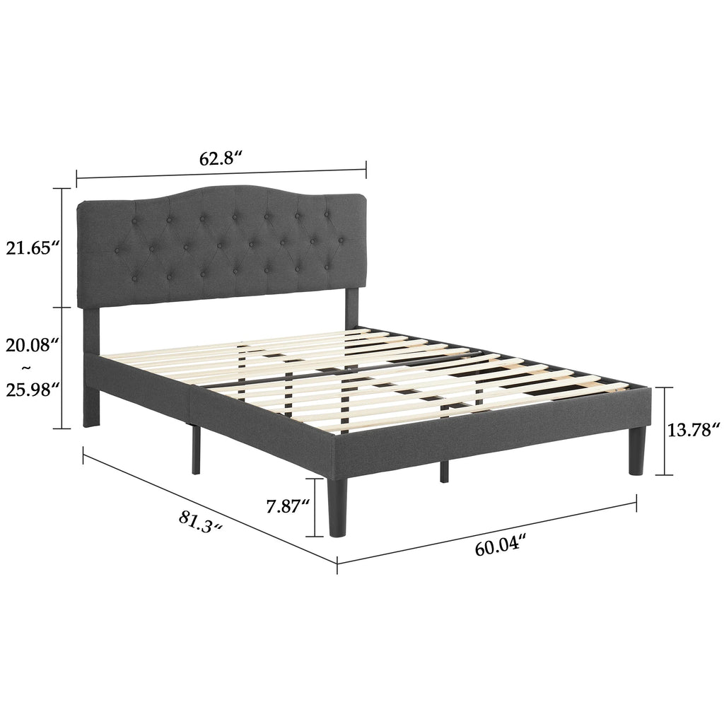 Queen Upholstered Platform Bed Frame with Adjustable Headboard Y535