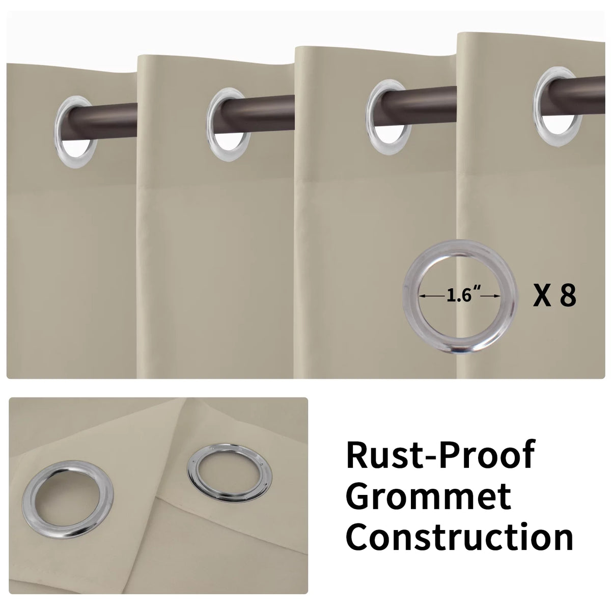 Waterproof Cabana Grommet Curtain Panels, Gold, 52 x 84 inch, Set of 2 K139