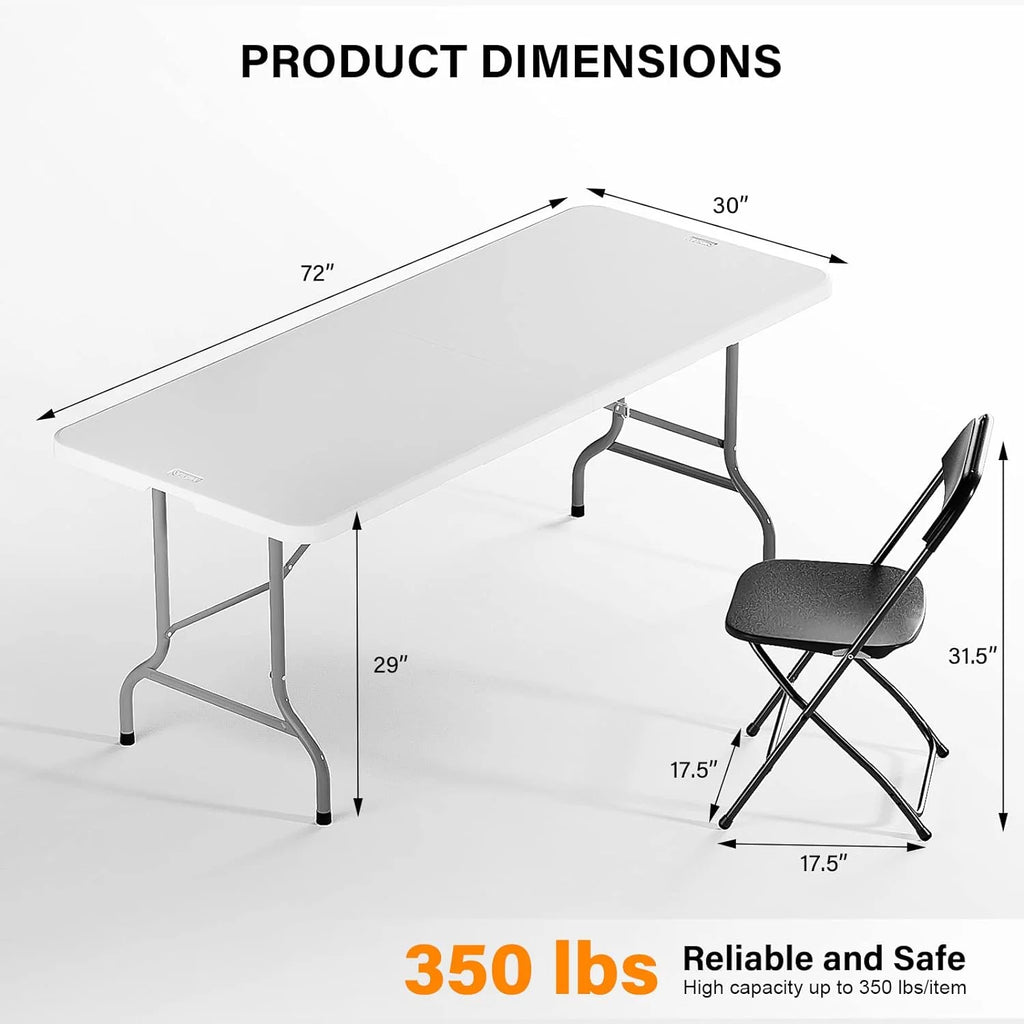 6 FT Plastic Folding Table with 8 Black Folding Chairs B3260