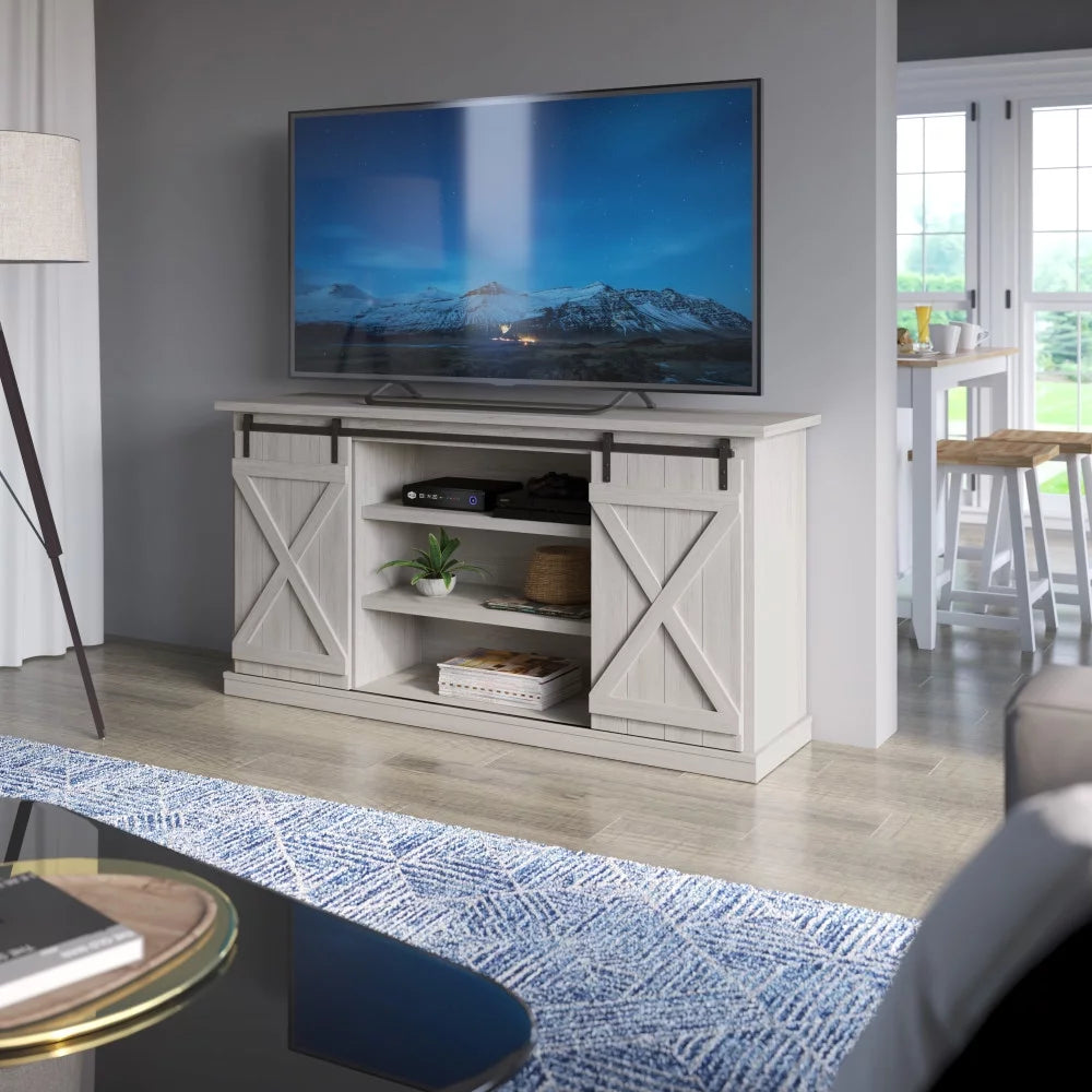 Modern Farmhouse TV Stand with Sliding Barn Doors V4193